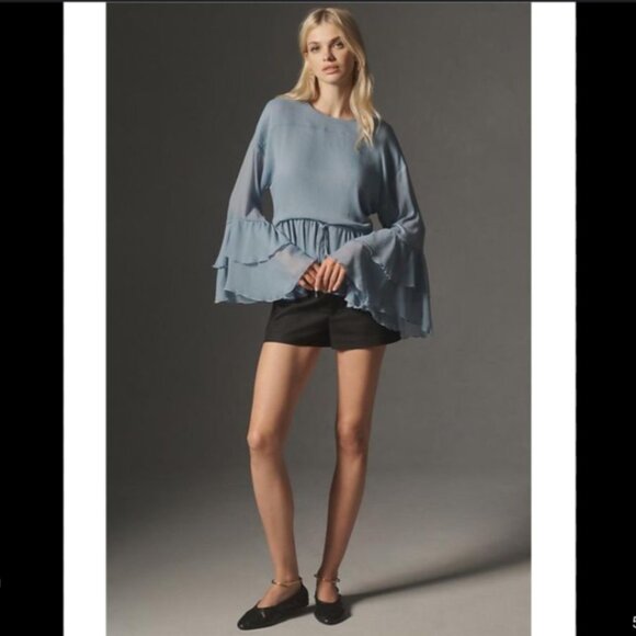Brand New By Anthropologie Long-Sleeve Ruffled Tunic Blouse - Picture 1 of 5